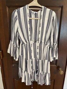 blue island Striped Black and White Tiered Tunic Dress